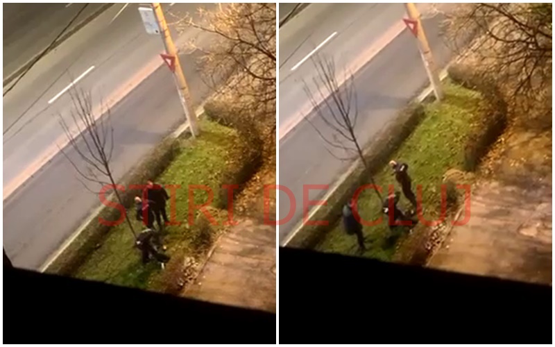 Momentul în care un tânăr încătușat este călcat pe cap de un poliţist. IPJ Cluj a deschis o anchetă internă