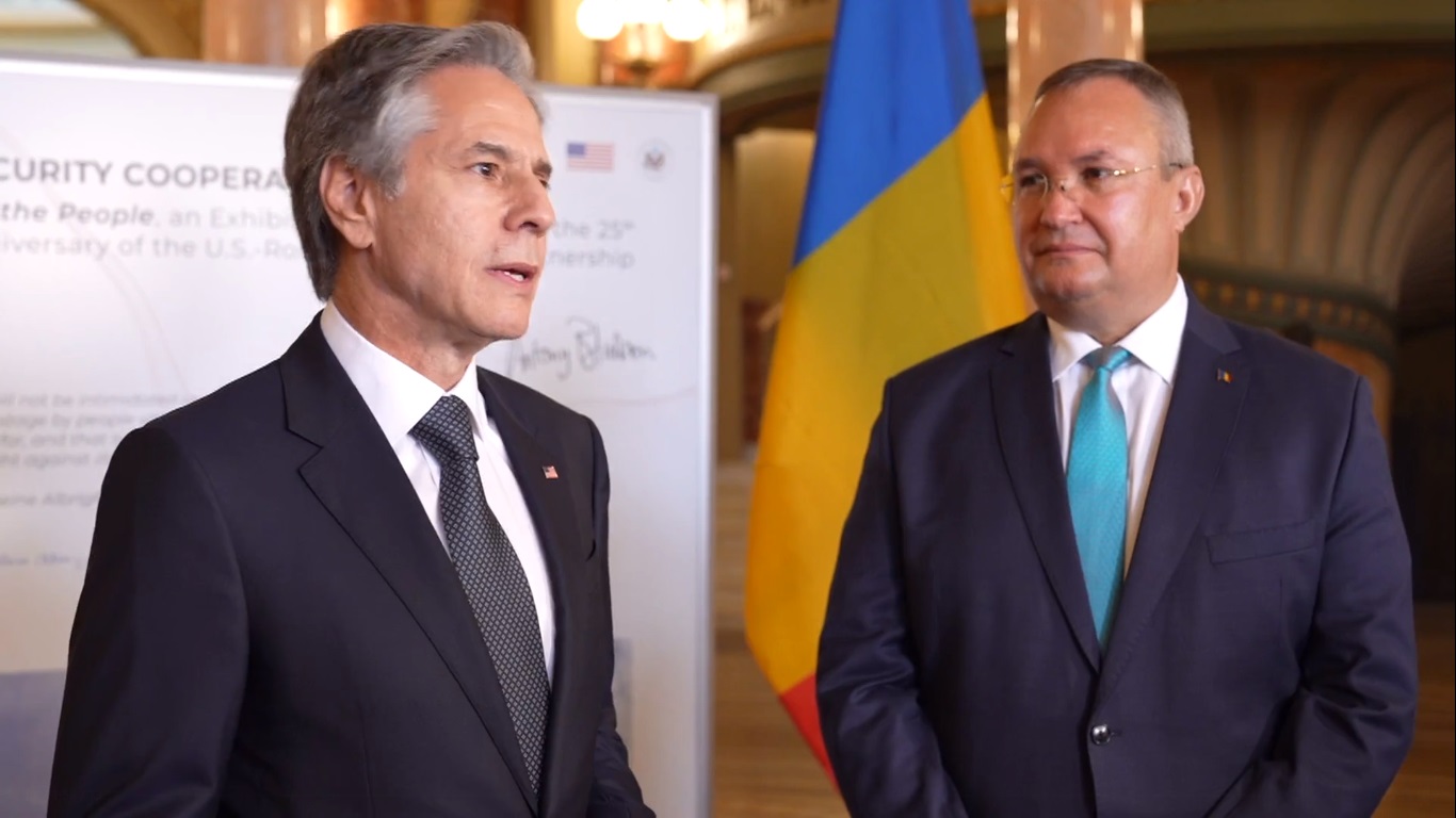 Blinken, la Ateneu împreună cu Ciucă și Aurescu: "Avem o alianță de neclintit". Secretarul de stat al SUA se vede și cu Iohannis