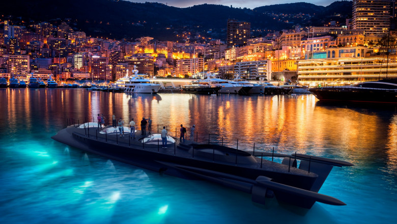 Monaco,Evening,Skyline,,City,Lights,With,Reflection,In,Mediterranean,Sea