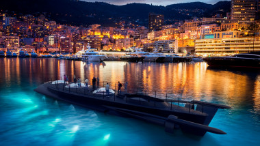 Monaco,Evening,Skyline,,City,Lights,With,Reflection,In,Mediterranean,Sea