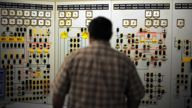 control panel operator working in the command room of unit 6 of Bulgaria's only nuclear power plant near the town of Kozloduy