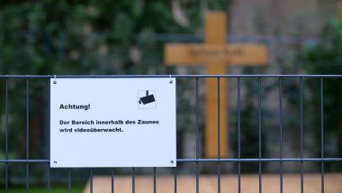 CCTV warning sign at Grave of late Helmut Kohl, Speyer, Germany