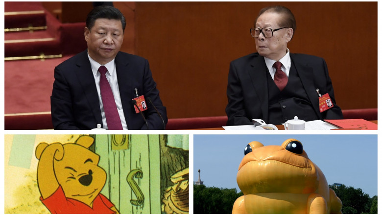 Xi jinping, Zemin Jiang și personajele cu care sunt asemănați - Winnie the Pooh și o broască râioasă