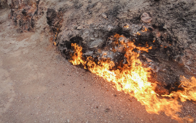 Yanar Dag burning mountain in Azerbaijan near Caspian sea