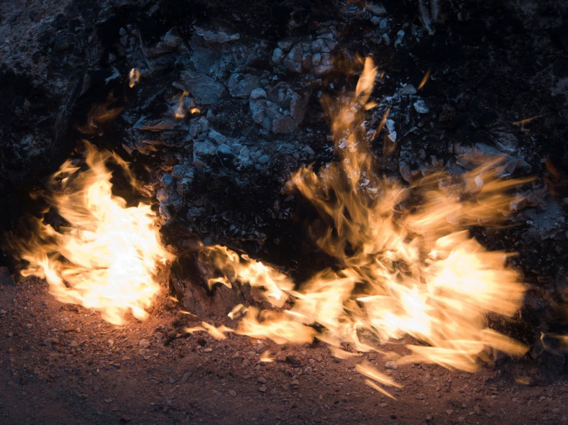 Yanar Dag, the burning mountain, in Baku Azerbaijan, a continuing natural gas fire showing the deposits below ground