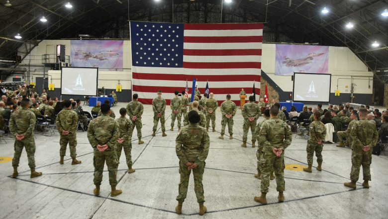 US soldiers attend the activation ceremony for the US Space Forces Korea in Pyeongtaek on December 14, 2022