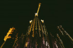 Sagrada Familia - Towers of Luke and Mark Illuminated, Sagrada Familia, Barcelona, Spain - 16 Dec 2022