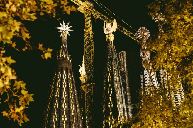 Sagrada Familia - Towers of Luke and Mark Illuminated