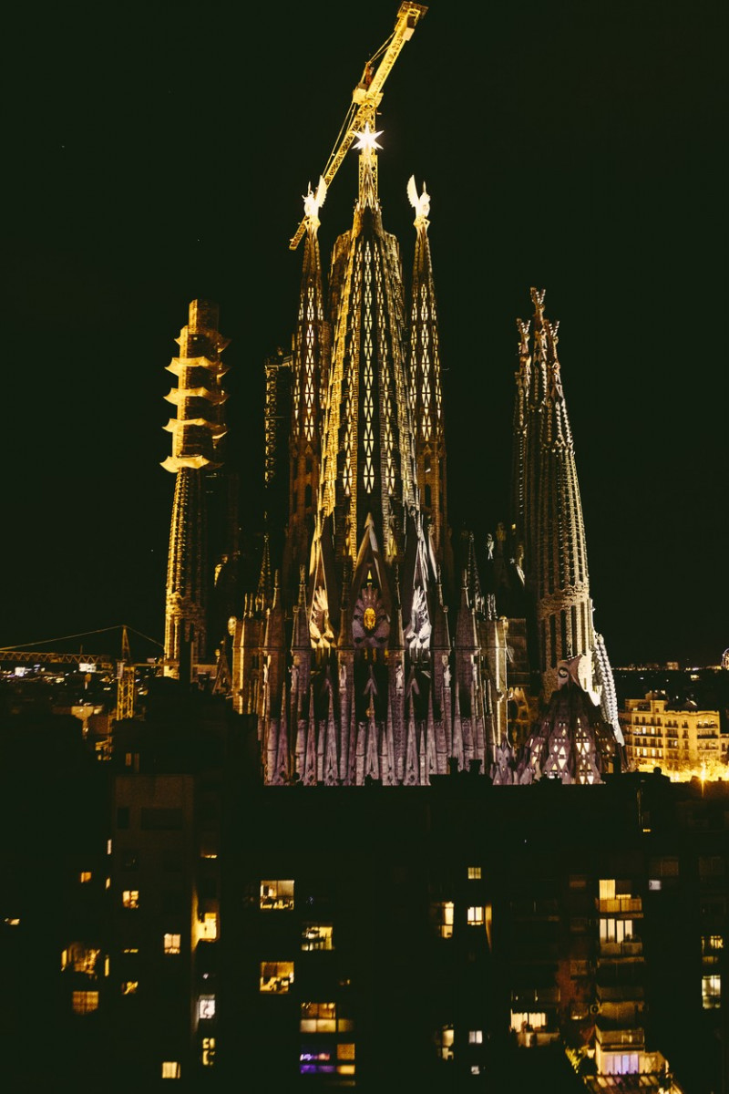 Sagrada Familia - Towers of Luke and Mark Illuminated