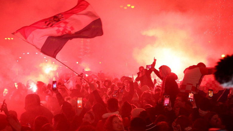 Croatia fans celebrate the winning against Morocco