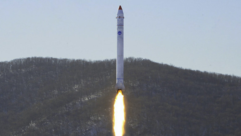 rocket carrying an experimental satellite as it is launched from the Sohae Satellite Launch Ground in Tongchang-ri