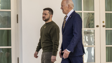 President Biden and President Zelensky Walk down the Colonnade at the White House