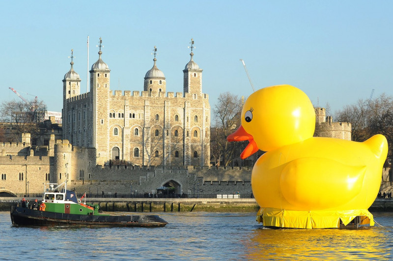 50 foot high rubber duck on the River Thames, London - 11 Dec 2012