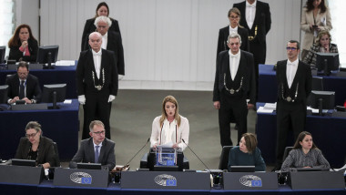 Straßburg, Sitzung des Europäischen Parlaments  European Parliament President Roberta Metsola delivers a speech at the o