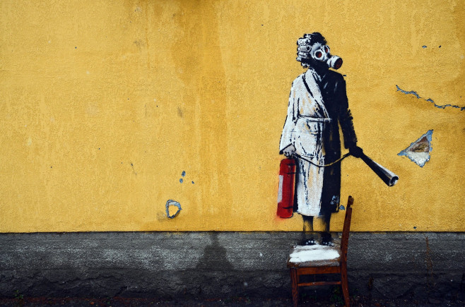 Banksy's murals in Kyiv Region, Hostomel, Ukraine - 26 Nov 2022