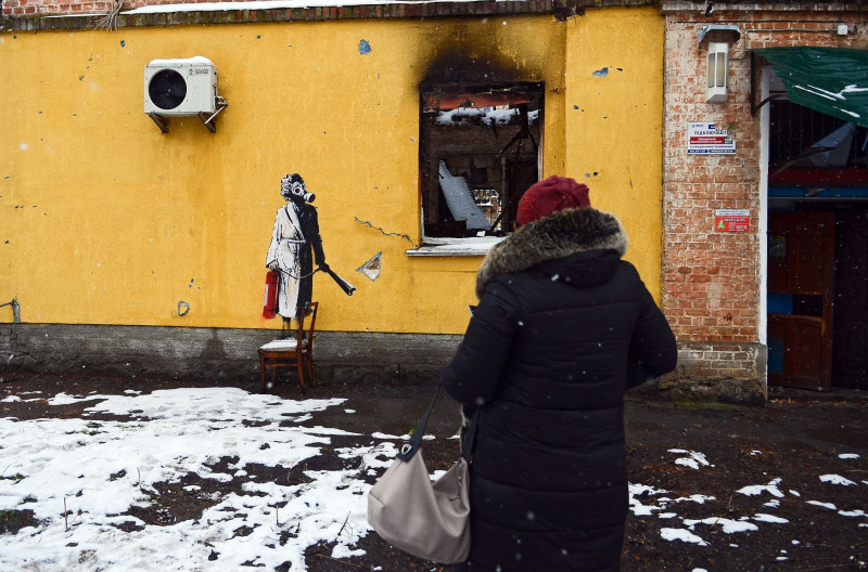 Banksy's murals in Kyiv Region, Hostomel, Ukraine - 26 Nov 2022