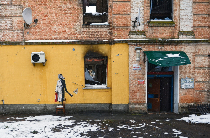 Banksy's murals in Kyiv Region, Hostomel, Ukraine - 26 Nov 2022