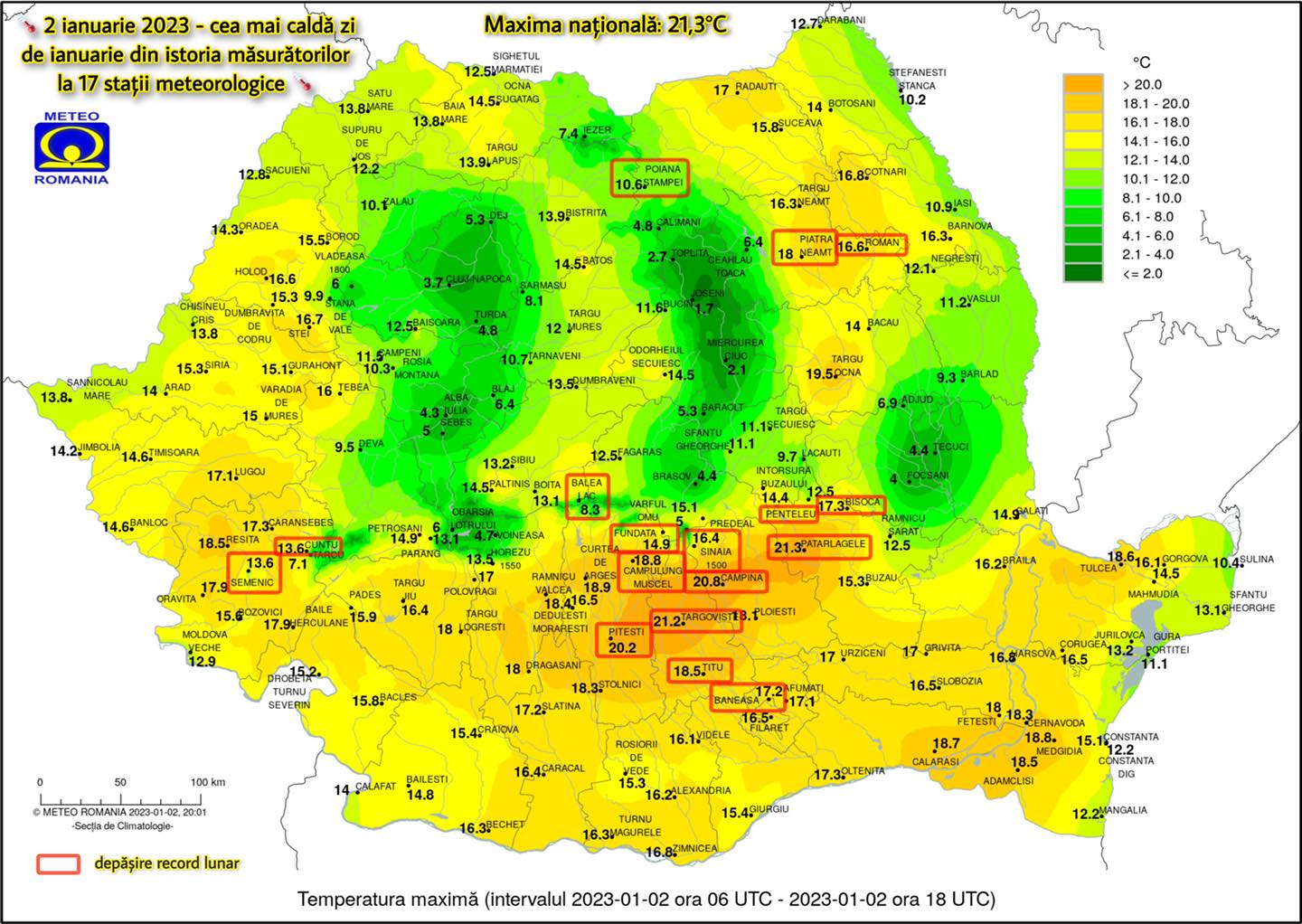 HARTĂ. 2 ianuarie a fost cea mai caldă zi de ianuarie din istoria măsurătorilor la 17 staţii meteo
