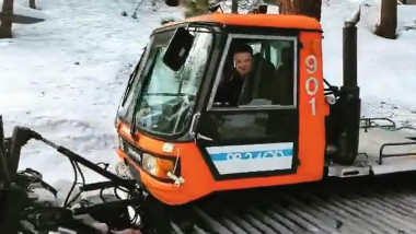 Jeremy Renner in his snow plough which recently ran him over at his home in Reno, Nevada