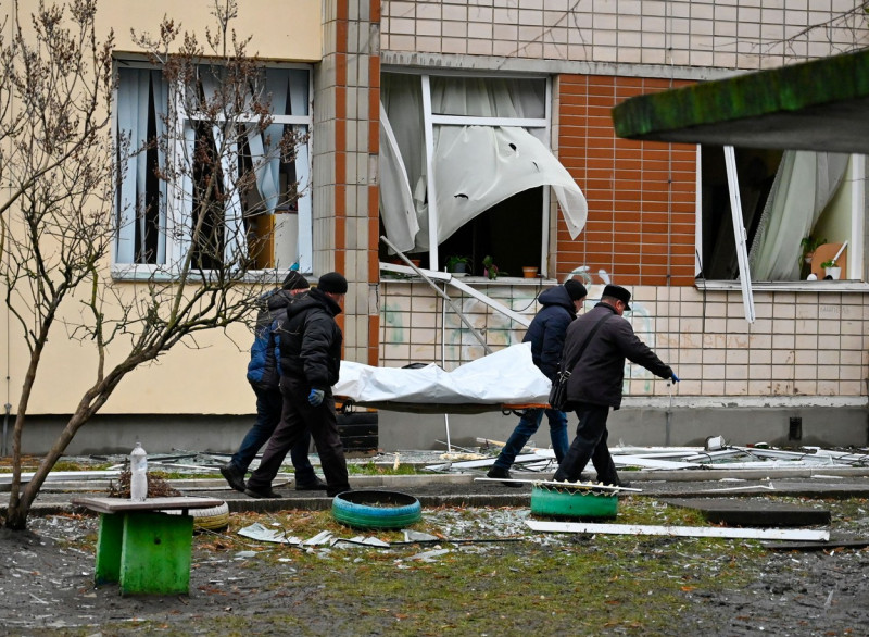 helicopter crash site on the territory of a kindergarten in Brovary near the Ukrainian capital Kyiv - 18 Jan 2023