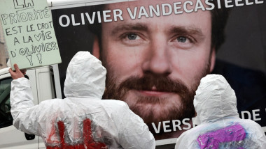 Miting de solidaritate cu Olivier Vandecasteele, încarcerat în Iran, la Bruxelles, pe 25 decembrie 2022.