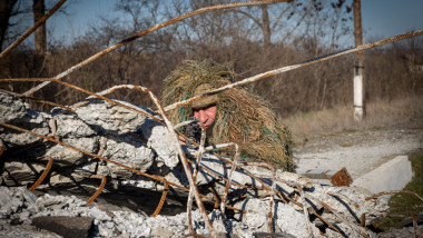 A Ukrainian Soldier from the 93rd Battalion poses for a picture in Soledar