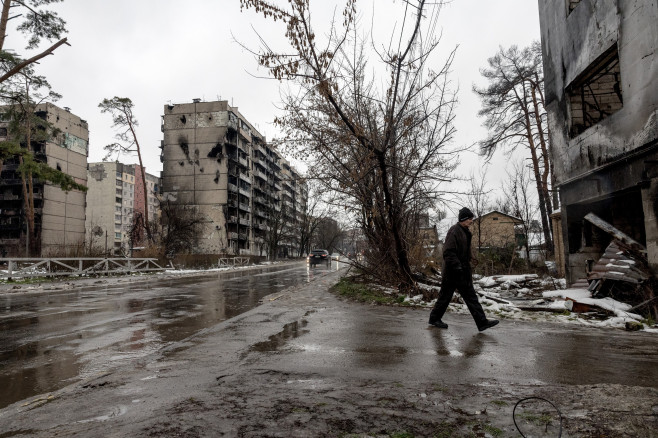 zonă dezolantă pe timp de iarnă în Ucraina, în timpul invaziei rusești