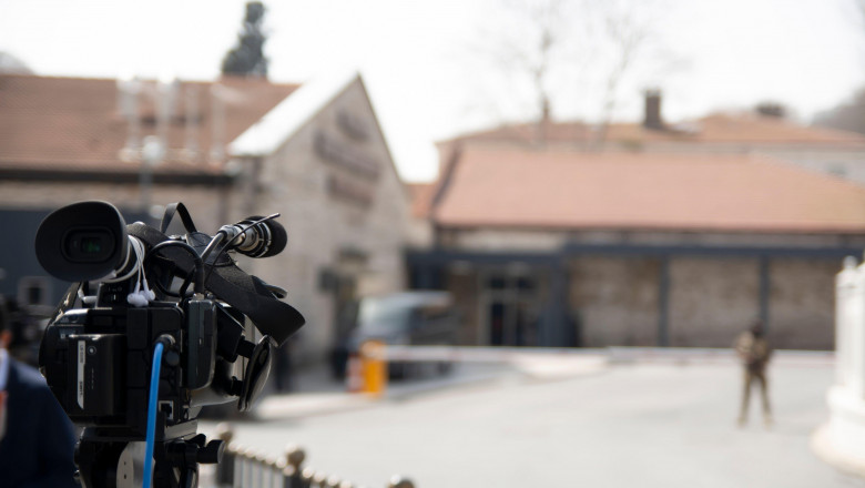 Journalists Camera waiting for news, Russia-Ukraine Talks for peace Begin in Istanbul