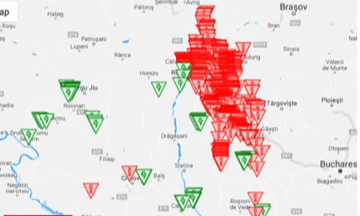 Pană majoră de curent în Argeș. Peste 4.500 de gospodării sunt afectate. Și în zona de munte a Vrancei sunt probleme cu furnizarea