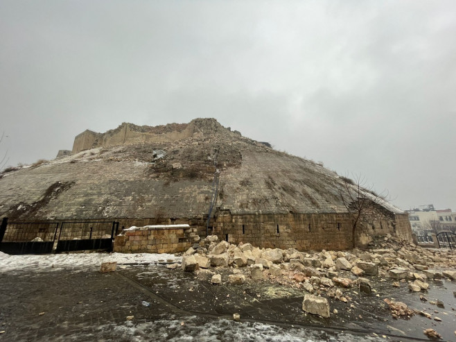 Historical Gaziantep Castle damaged in the 7.4 earthquake in Turkiye