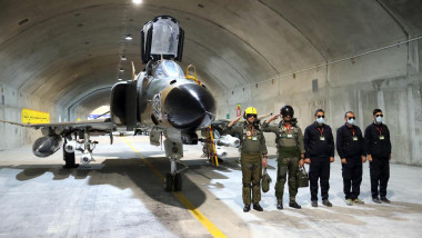 Army pilots attending the unveiling of Iran's first underground military base for fighter jets in an undisclosed location