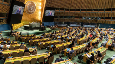 Secretarul general al Naţiunilor Unite vorbeşte în timpul Adunării Generale ONU.