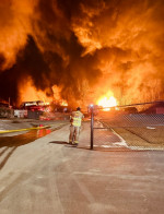 Imagini cu incendiul provocat de deraierea trenului cu substanțe toxice din Ohio