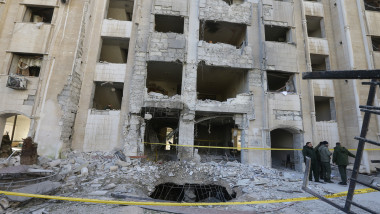 clădire distrus în Damasc, Siria, după un atac cu rachete al Israelului