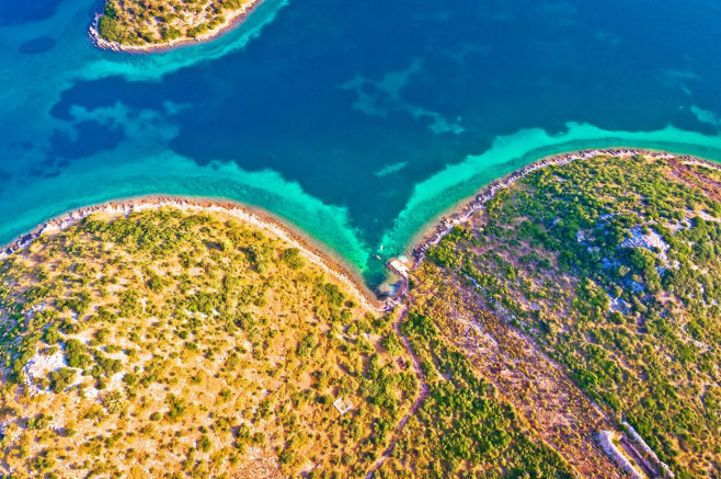 Mediterranean island bay aerial view, Zadar archipelago of Croatia