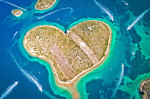 Heart shaped island of Galesnjak in Zadar archipelago aerial view