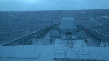 Un vas de război rusesc face exerciţii în Marea Norvegiei pe 10 ianuarie 2023.
