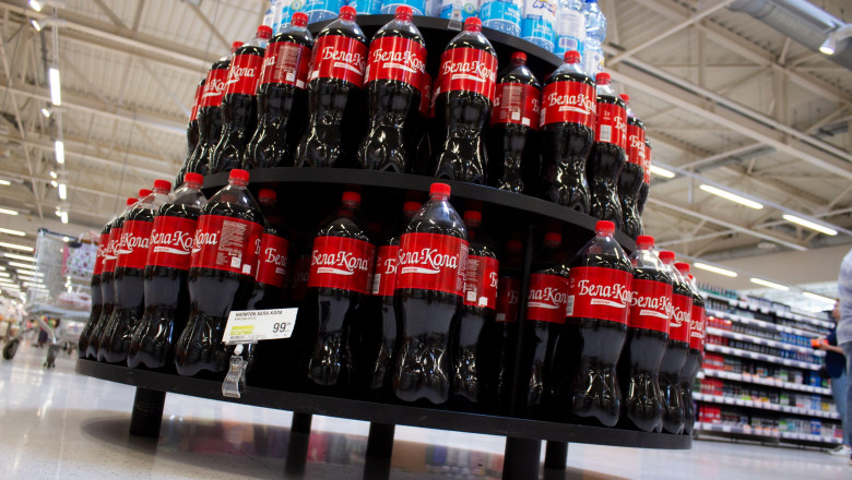 Moscow, Russia. 10th June, 2022. Stands with a substitute drink for Coca-Cola are seen in a grocery store in Moscow. After Coca-Cola announced it was haling business in Russia, the new product hit the shelves in Moscow supermarkets. Produced in Belarus, B