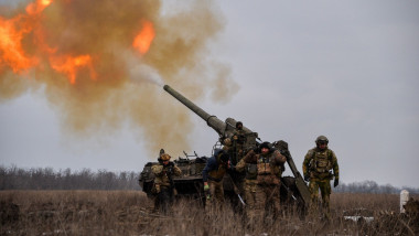 Focuri de artilerie ale armatei ucrainene în Bahmut, pe 5 februarie 2023.