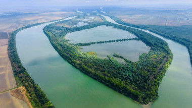 Aerial view on Tataru island, Danube river