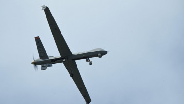 A U.S. Air Force 119th Wing MQ-9 Reaper flys over the airfield during Cope North 23 at Andersen Air Force Base, Guam, Feb. 21, 2023. The United States, Australia and Japan employ interoperability during Cope North 23 through agile, integrated generation o