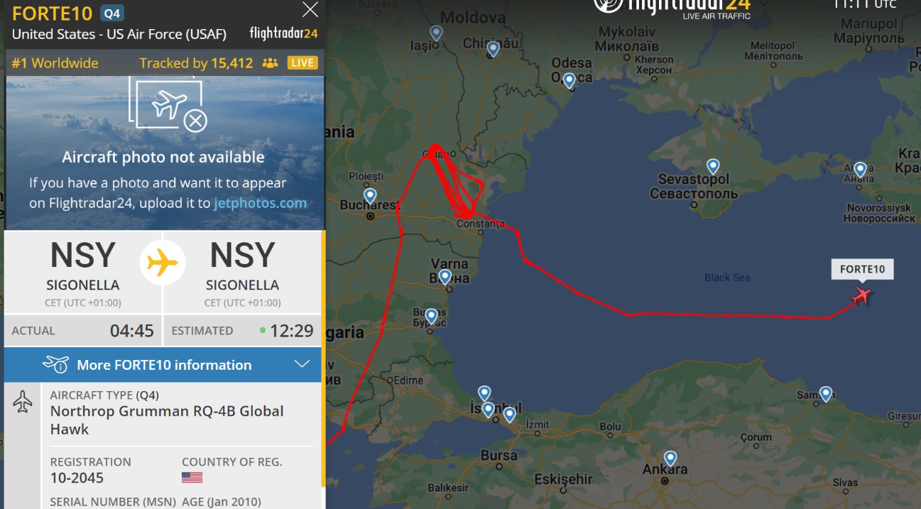 SUA au trimis o nouă dronă de spionaj în Marea Neagră. Traseul ei a putut fi urmărit public și a fost cel mai vizionat zbor al zilei