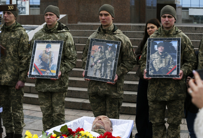 A Farewell Ceremony For Ukrainian Soldiers, Father And Son Who Died Near Bakhmut In Kyiv, Ukraine - 10 Mar 2023