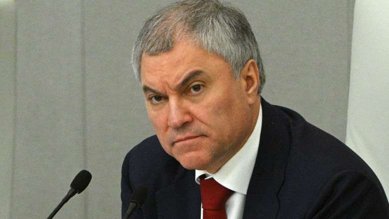 Preşedintele parlamentului rus, Viaceslav Volodin, participă la o ședință parlamentară la Moscova, pe 23 martie 2023.
