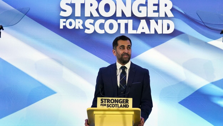 Humza Yousaf, președintele Partidului Naţional Scoţian, susține un discurs la Edinburgh pe 27 martie 2023.