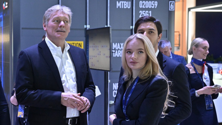 Dmitry Peskov, accompanied by his daughter Yelizaveta attends the Made in Russia International Export Forum, in Moscow