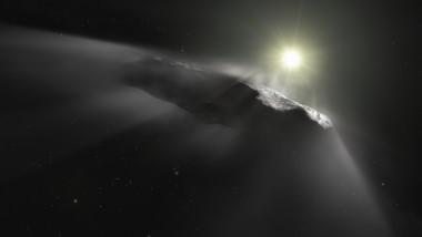 Ilustrație cu cometa Oumuamua apropiindu-se de Soare