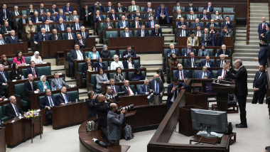 Turkish President and Leader of the Justice and Development (AK) Party, Recep Tayyip Erdogan makes a speech during his party's group meeting at the Turkish Grand National Assembly in Ankara