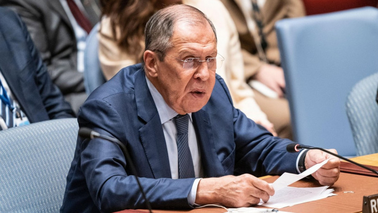New York, NY - September 22, 2022: Sergey Lavrov, Minister for Foreign Affairs of Russian Federation speaks at SC meeting "maintenance of peace and security of Ukraine" at UN Headquarters