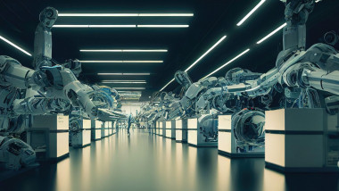 roboți într-o fabrică a viitorului
